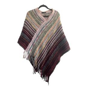 Be Blue Womens Chunky Knit Sweater Poncho Small Medium Gorgeous Multicolor #6418